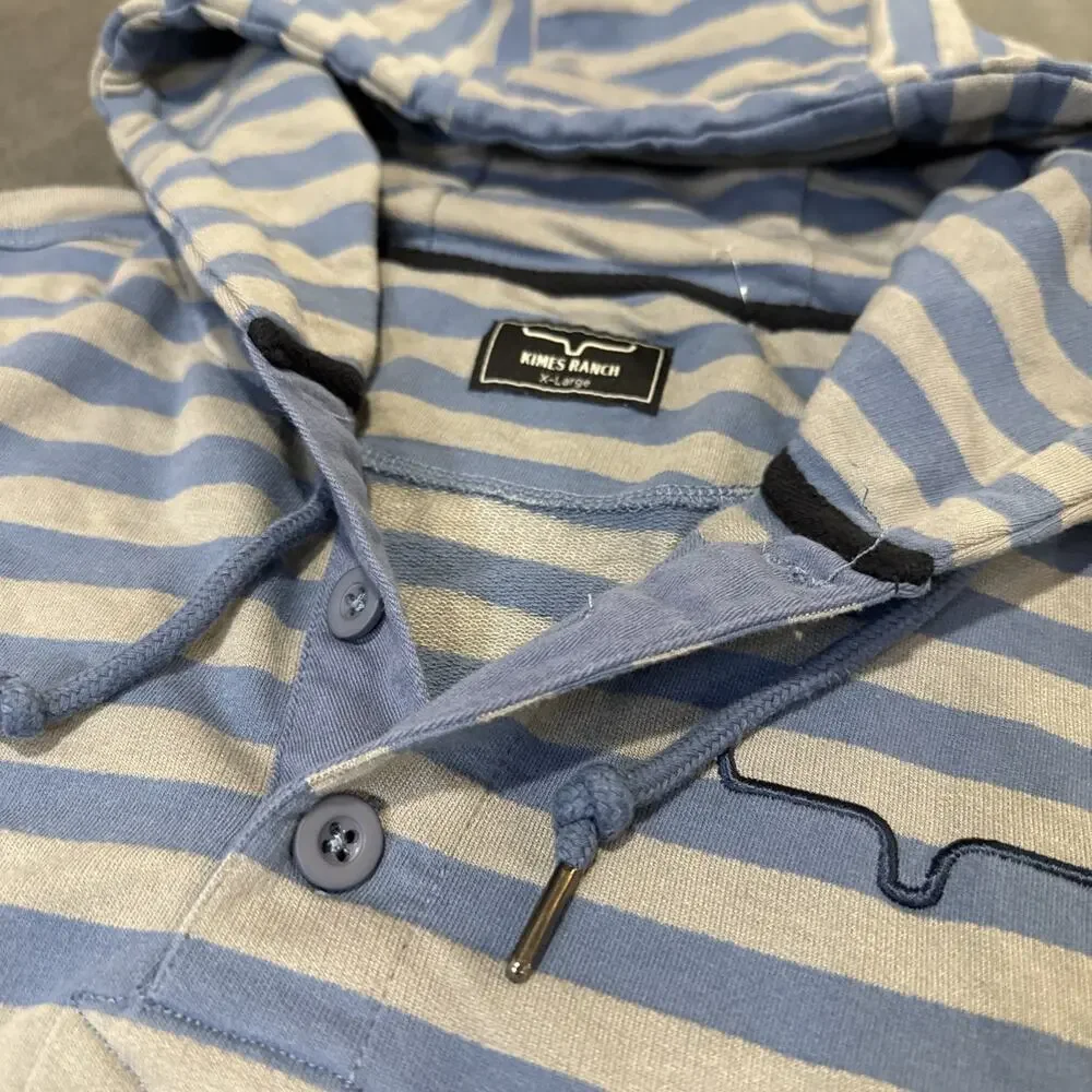 Kimes Ranch Sweater Men XL Blue Striped Hoodie Pullover Long Sleeve Athleisure